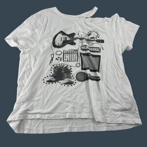 True Religion Women's Large White Graphic T-Shirt 50% Cotton‎ 50% Modal
